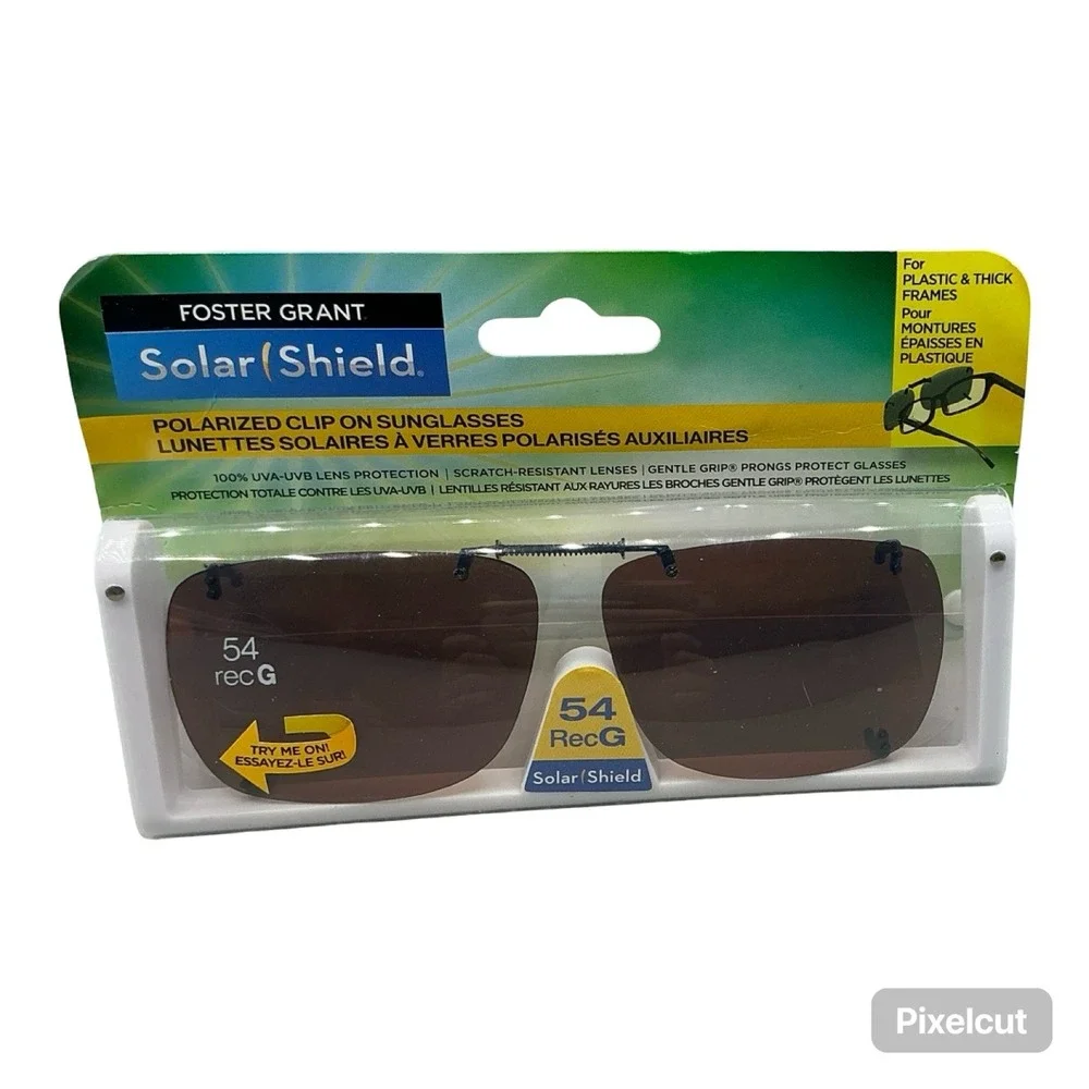 Foster Grant Solar Shield Polarized Clip On Sunglasses 54 Rec G Gray Lenses NEW